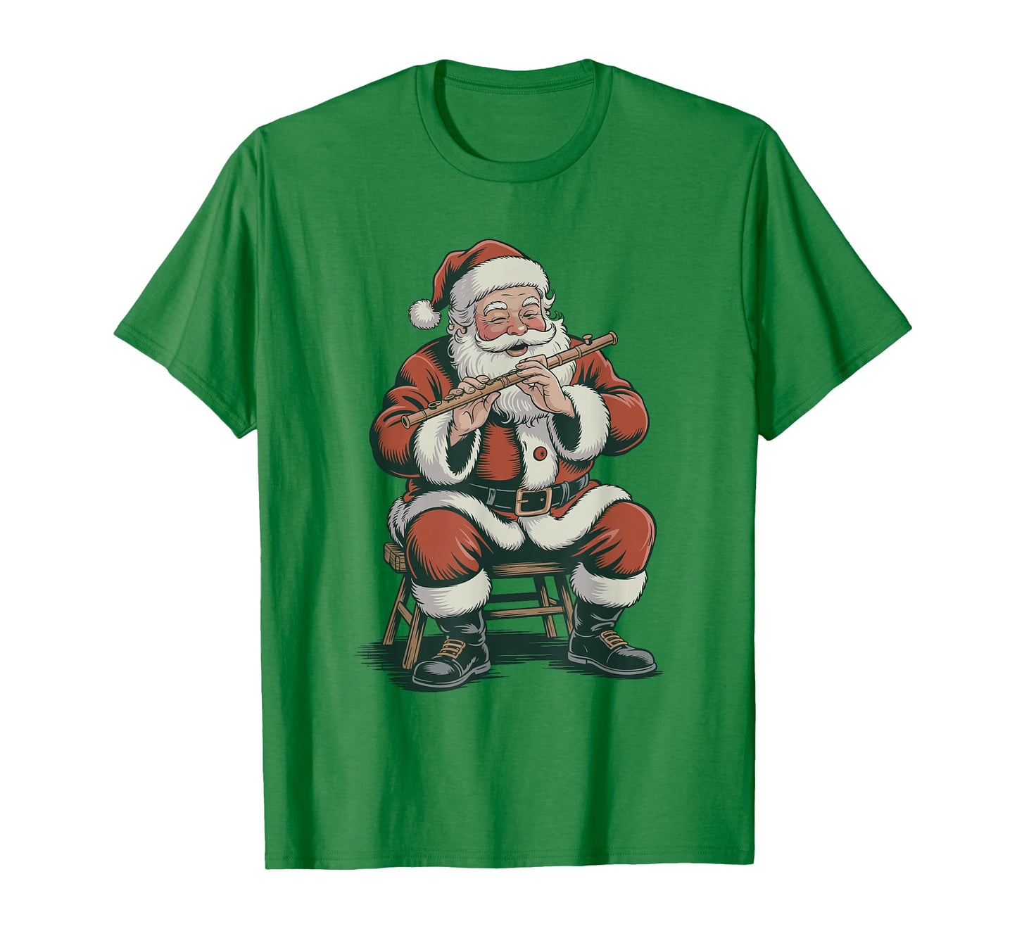Vintage Santa Playing Flute Retro 90s Chrismas Holiday T-Shirt
