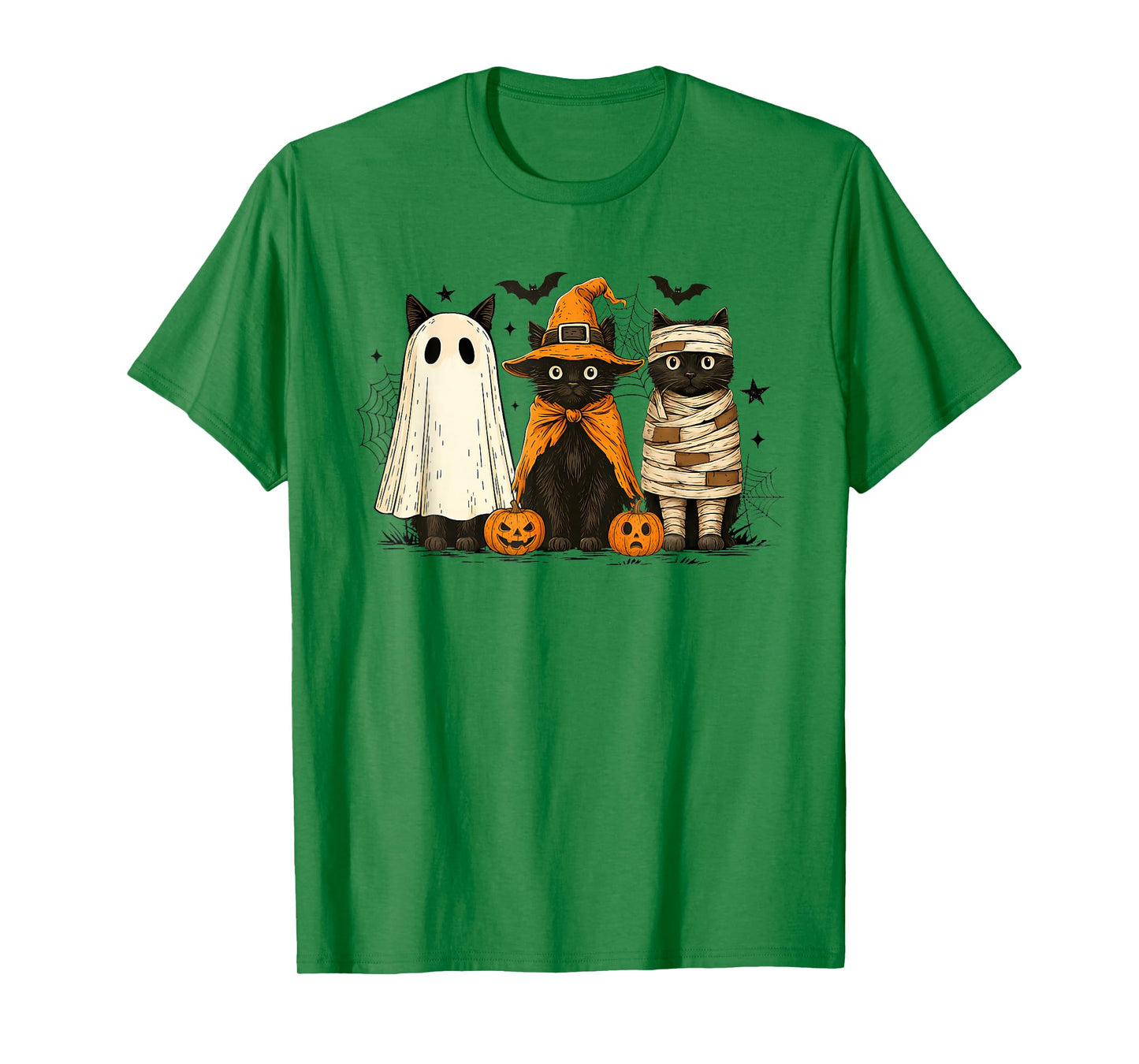 Retro Black Cat Witch Scary Pumpkin Halloween Costume T-Shirt