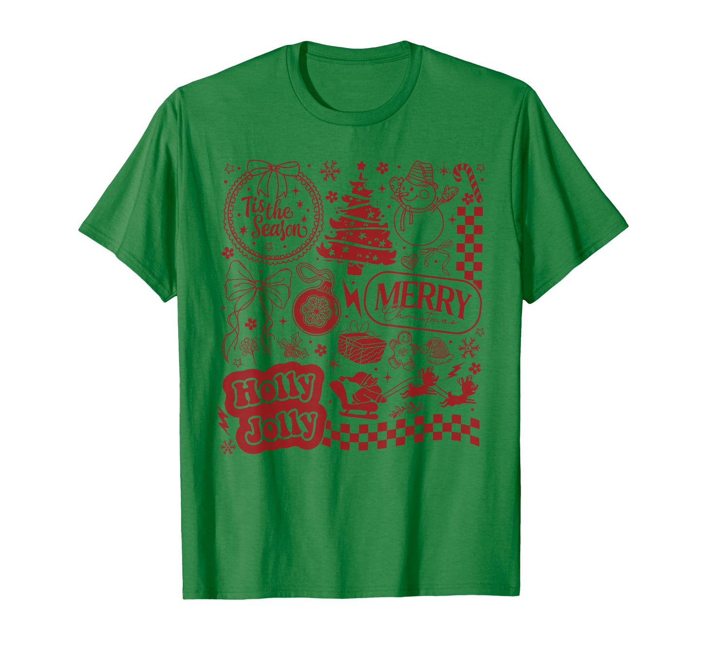 Merry Christmas Santa Snowman Reindeer Tis The Season T-Shirt