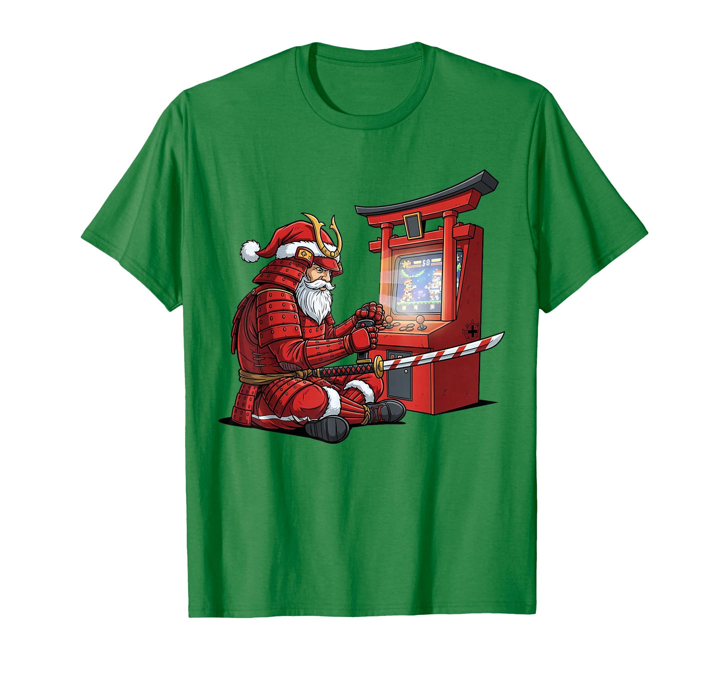 Santa Samurai Gamer Funny Arcade Fighting Christmas Boys T-Shirt