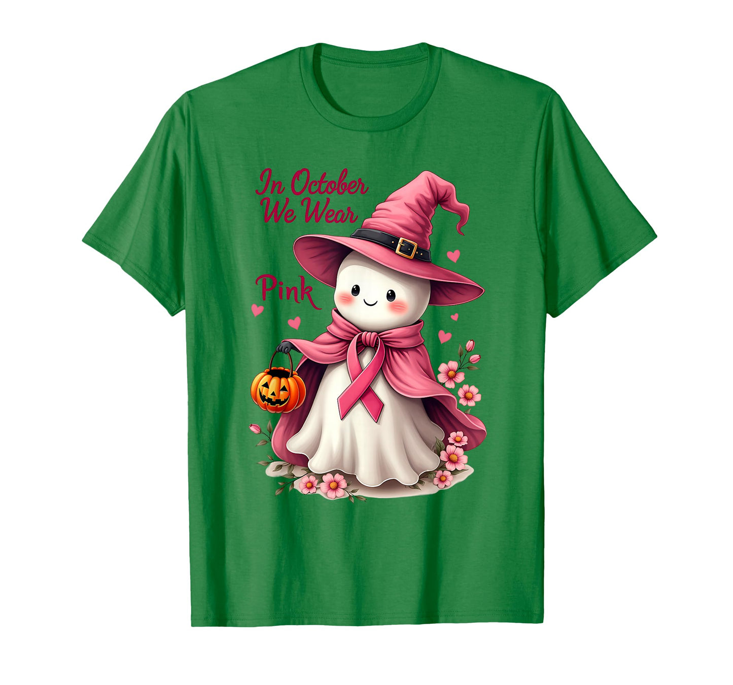 Breast Cancer Women Halloween in October We Wear Pink Ghost T-Shirt