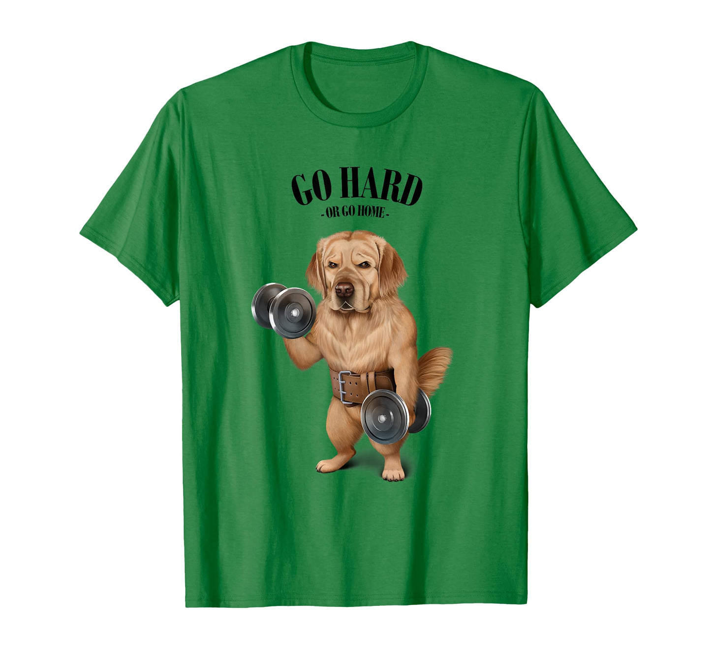 Golden Retriever Dog Muscle Training with Dumbbell in Gym T-Shirt for Men Women Girls Kids