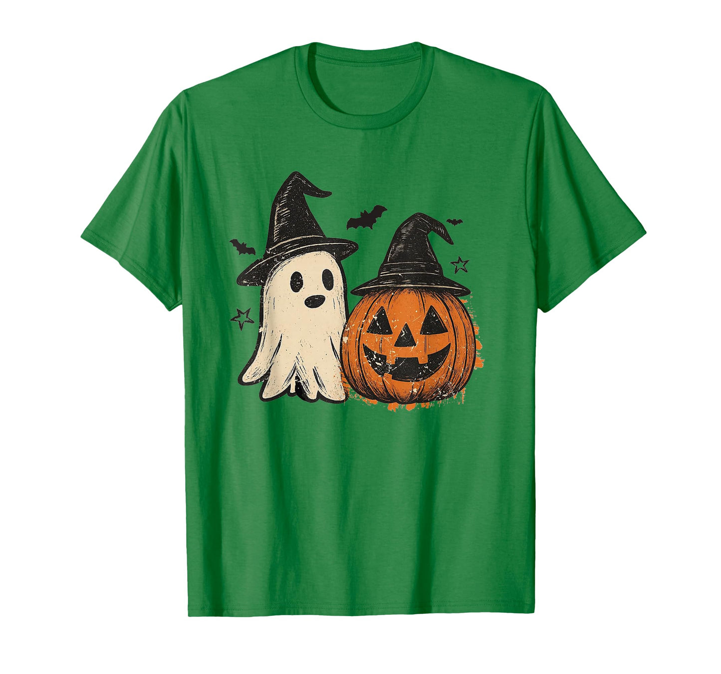 Halloween Retro Ghost & Jack-o'-Lantern Wearing Witch Hat T-Shirt