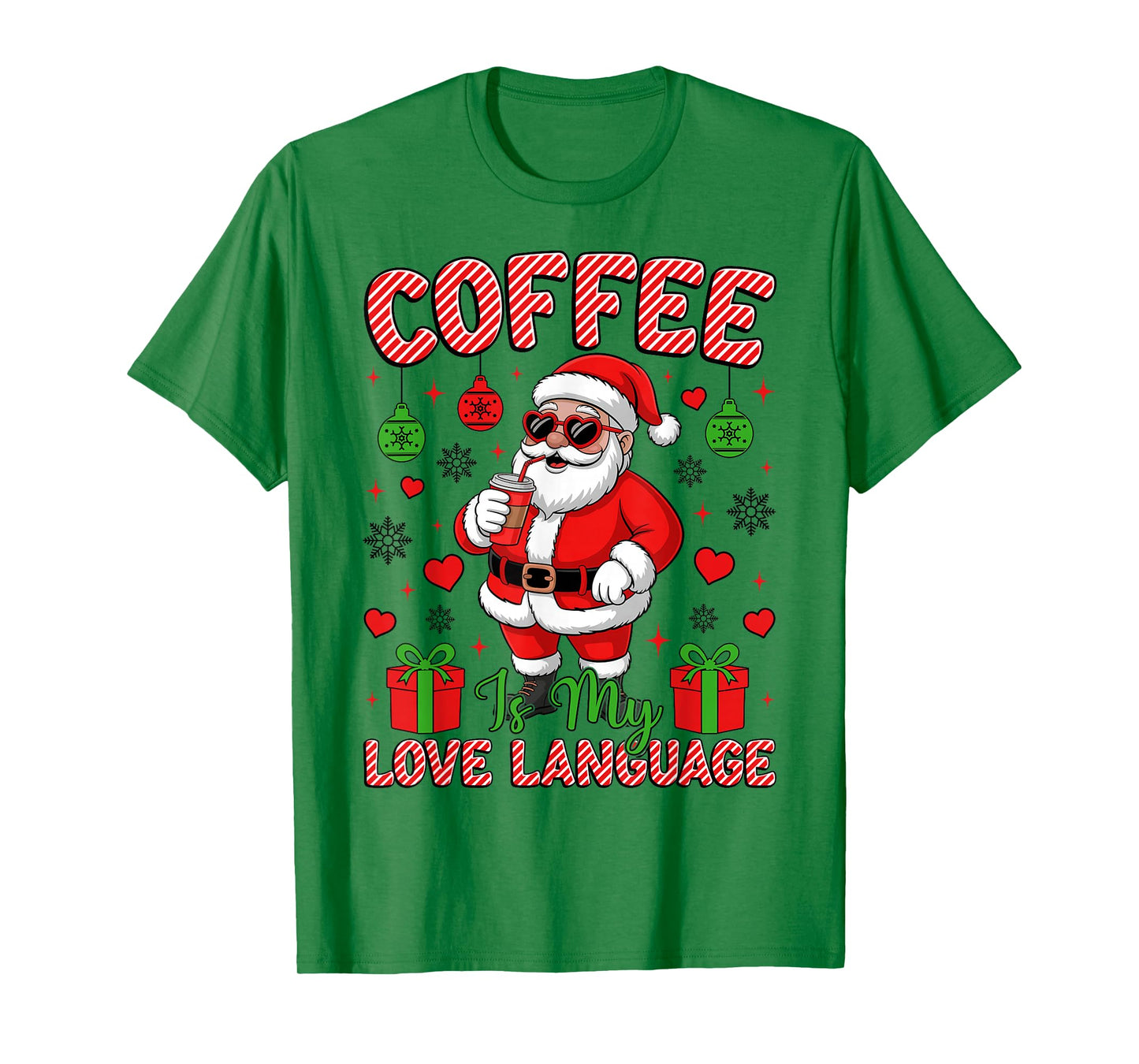 Coffee is My Love Language Funny Christmas Santa Drinking T-Shirt
