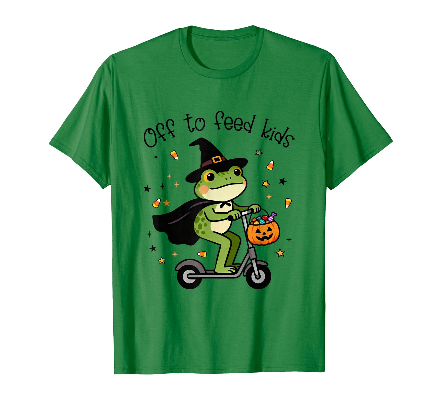 Off to Feed Kids Halloween Frog Witch Pumpkin Treat or Trick T-Shirt