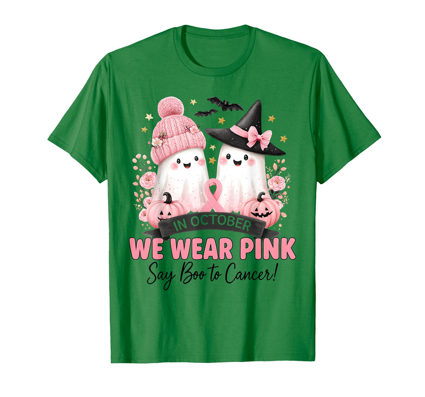 We Wear Pink Say Boo to Cancer Breast Cancer Ghost Witch T-Shirt