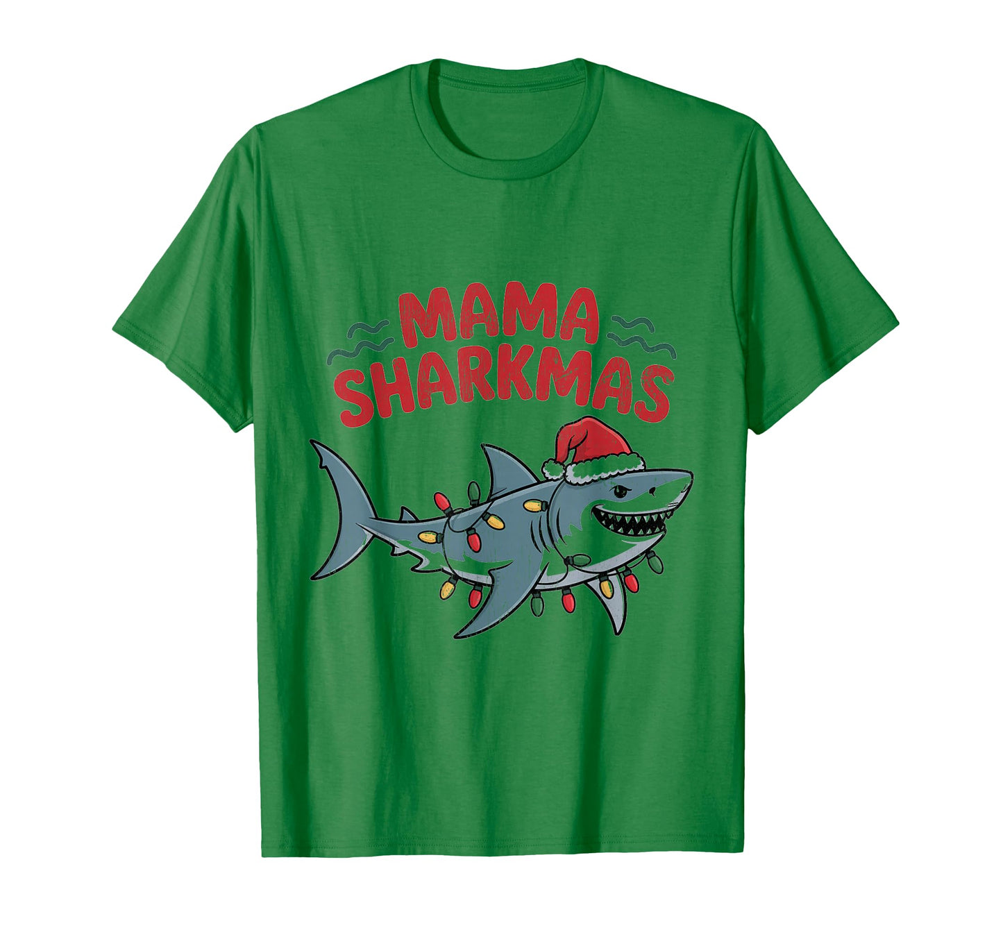 Mama Sharkmas Funny Shark Santa Hat Ugly Christmas Sweater T-Shirt