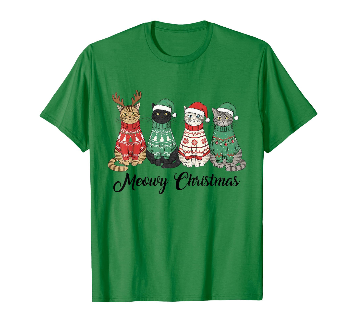 Meowy Christmas Cat Lover Reindeer Santa Claus Women Girls T-Shirt