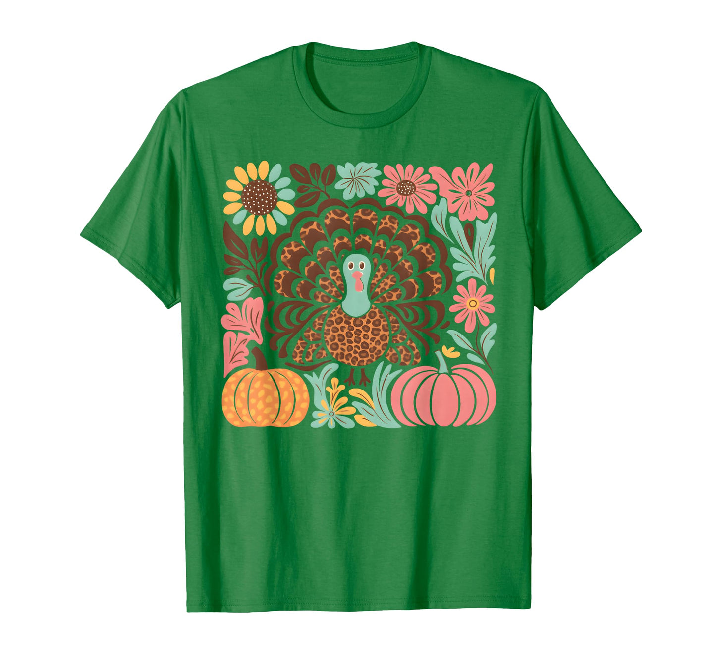 Boho Floral Fall Turkey Pumpkin Thanksgiving Girl Women T-Shirt