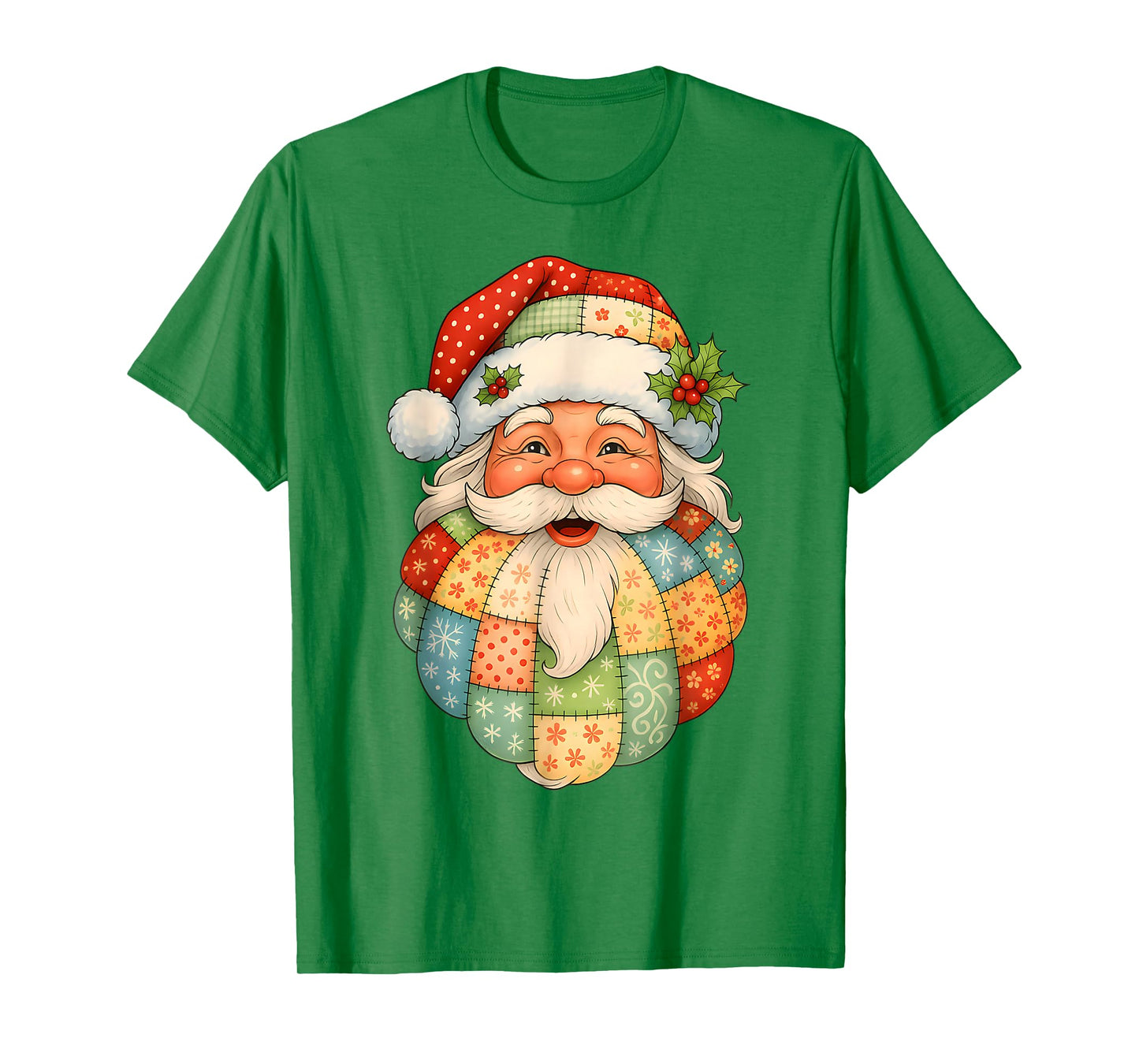 Vintage Santa Claus Face Patchwork Preppy Santa Christmas T-Shirt