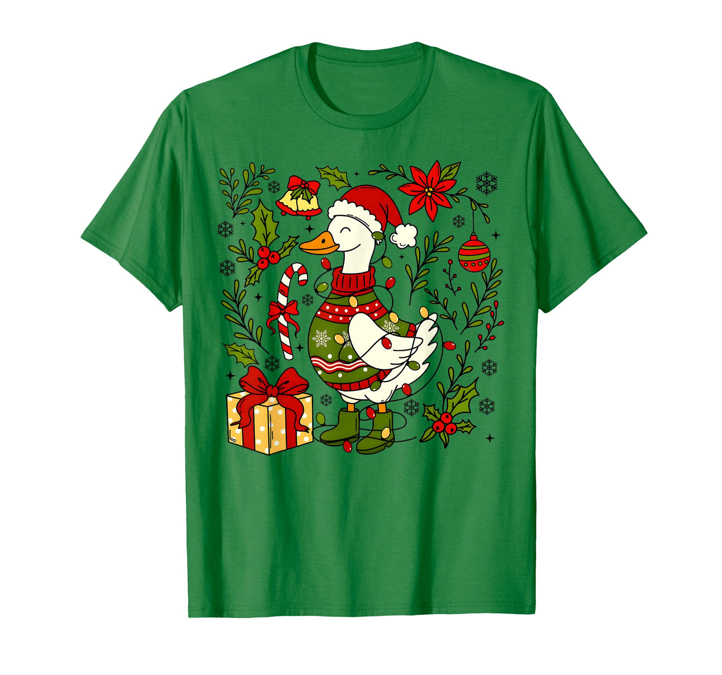 Preppy Goose Santa Merry Christmas Farm Animals Lover Xmas T-Shirt