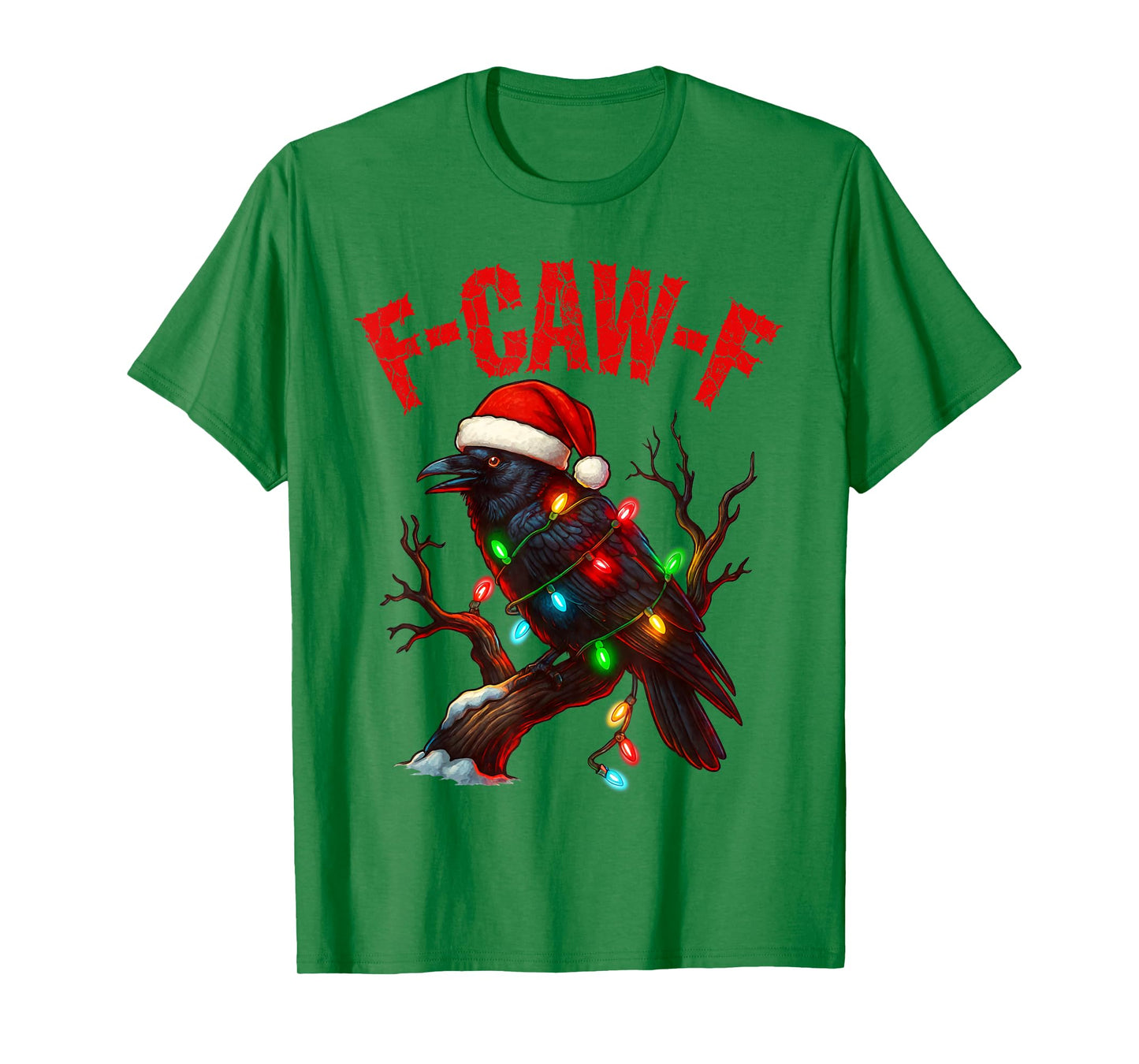 Black Crow F-Caw-F Funny Retro Christmas Lights Santa hat T-Shirt
