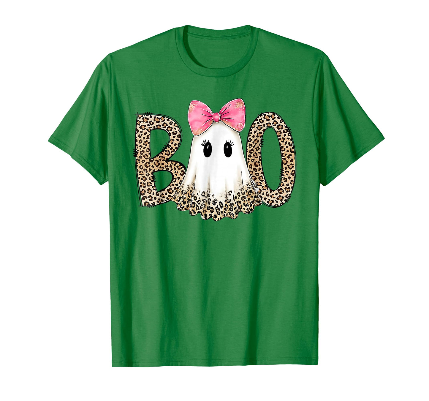 Boo Ghost Leopard Coquette Bow Halloween Girls Women Costume T-Shirt