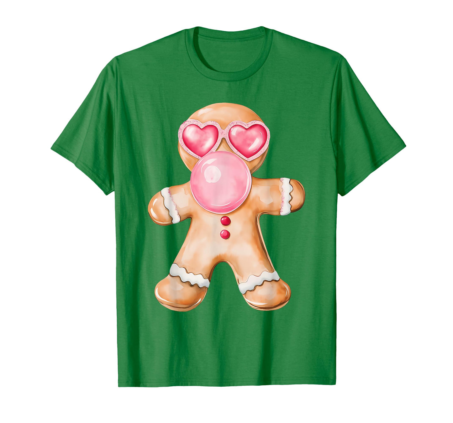 Gingerbread Blowing Bubble Gum Pink Sunglasses Christmas T-Shirt
