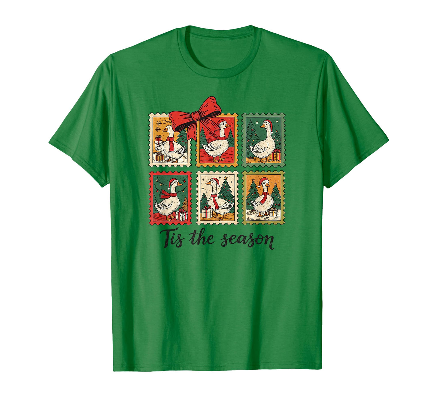 Vintage Christmas Postage Stamps Goose Men Women Kids Xmas T-Shirt