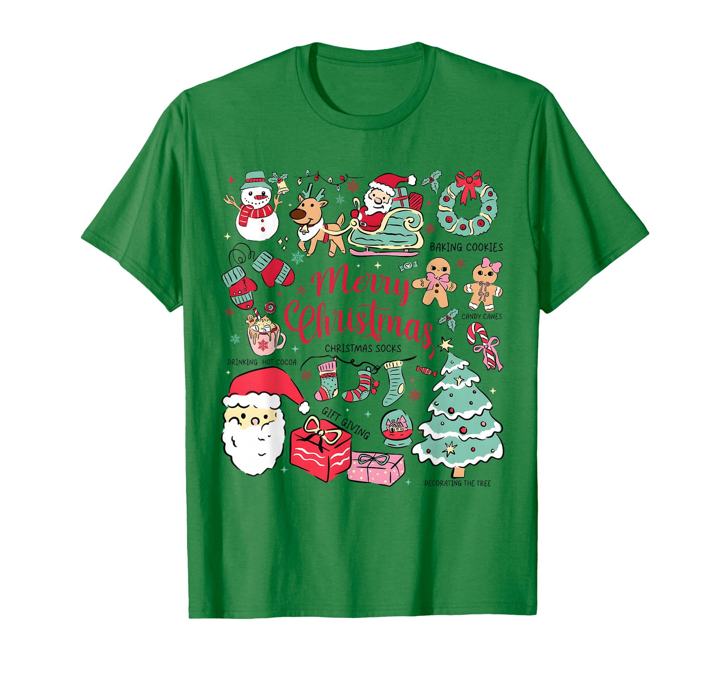Merry Christmas Santa Sleigh Tree Wreath Gingerbread Socks T-Shirt