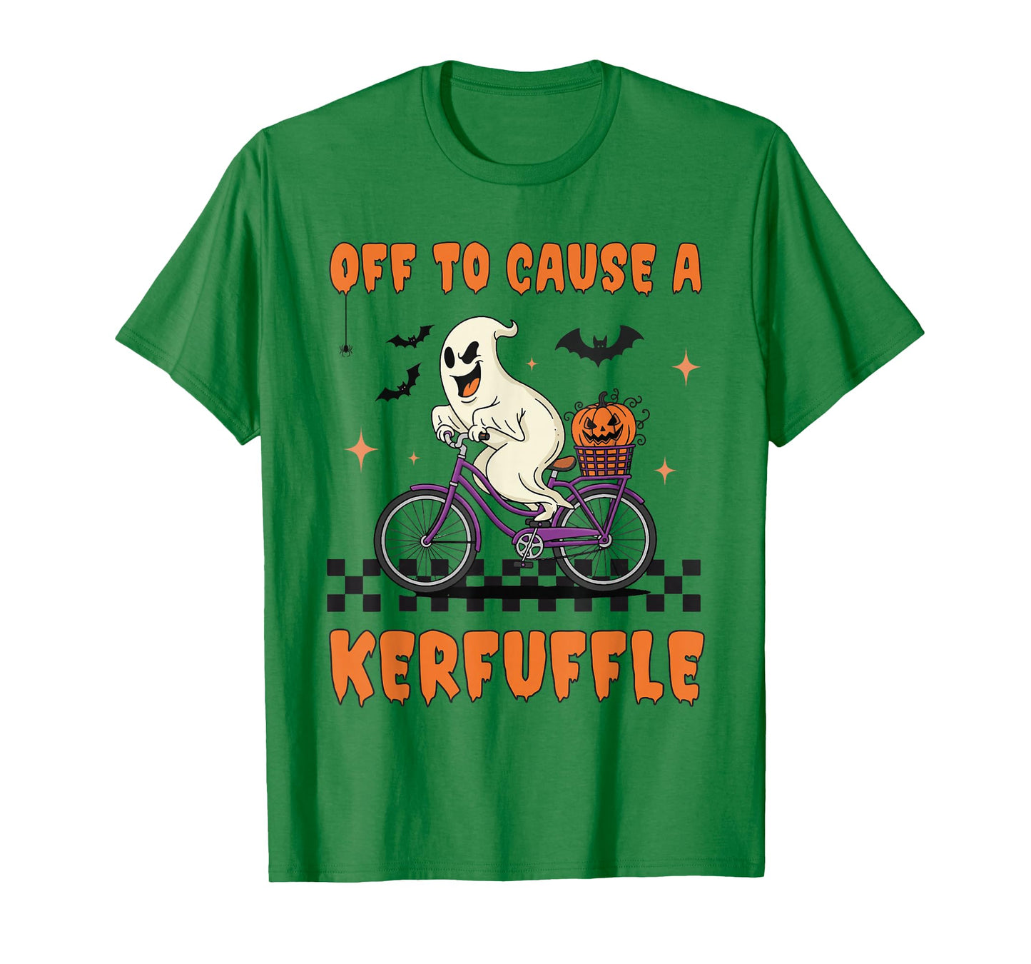 Off to Cause a Kerfuffle Scary Ghost Riding Bike Halloween T-Shirt