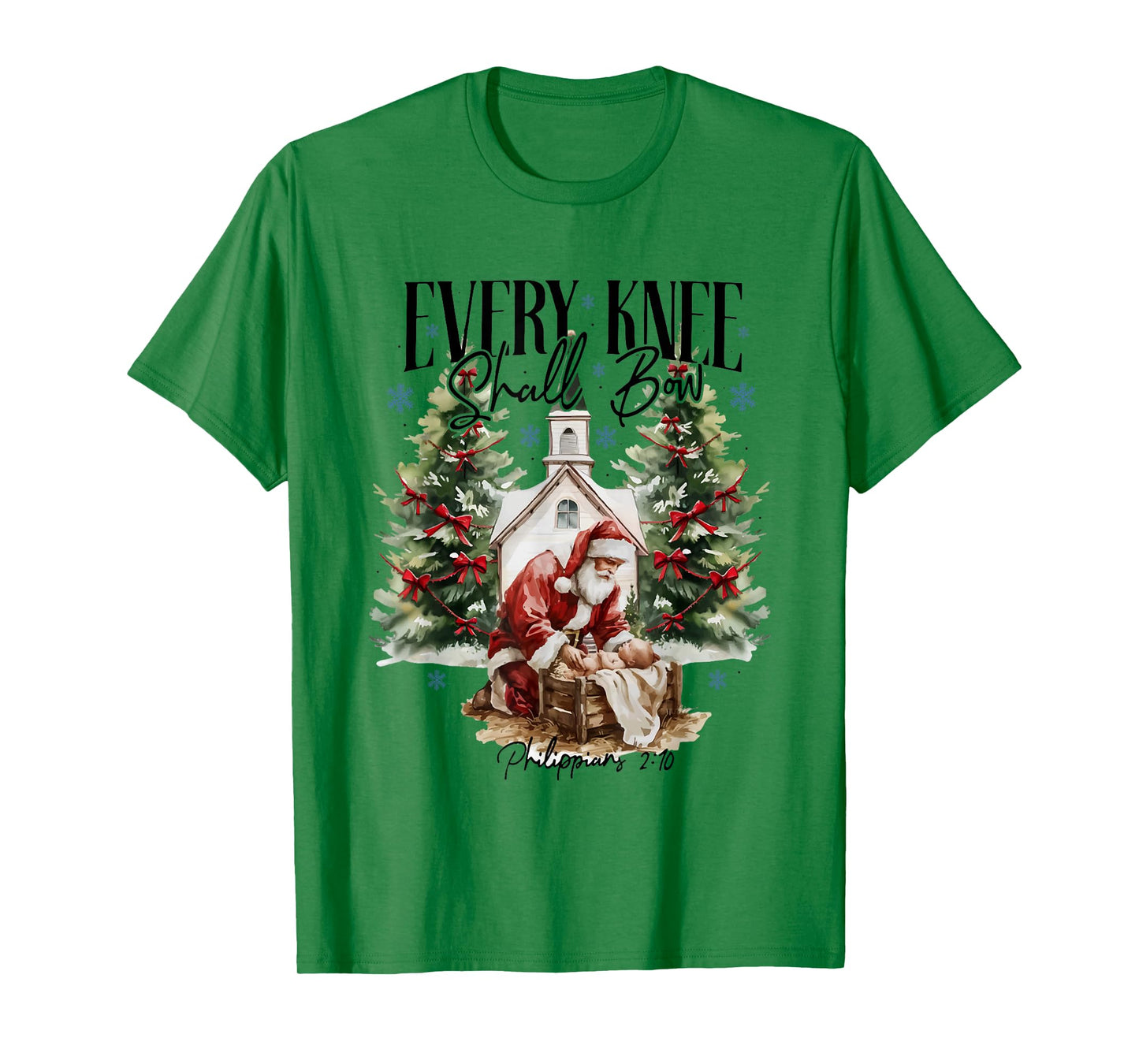 Every Knee Shall Bow Religious Christian Santa Christmas T-Shirt