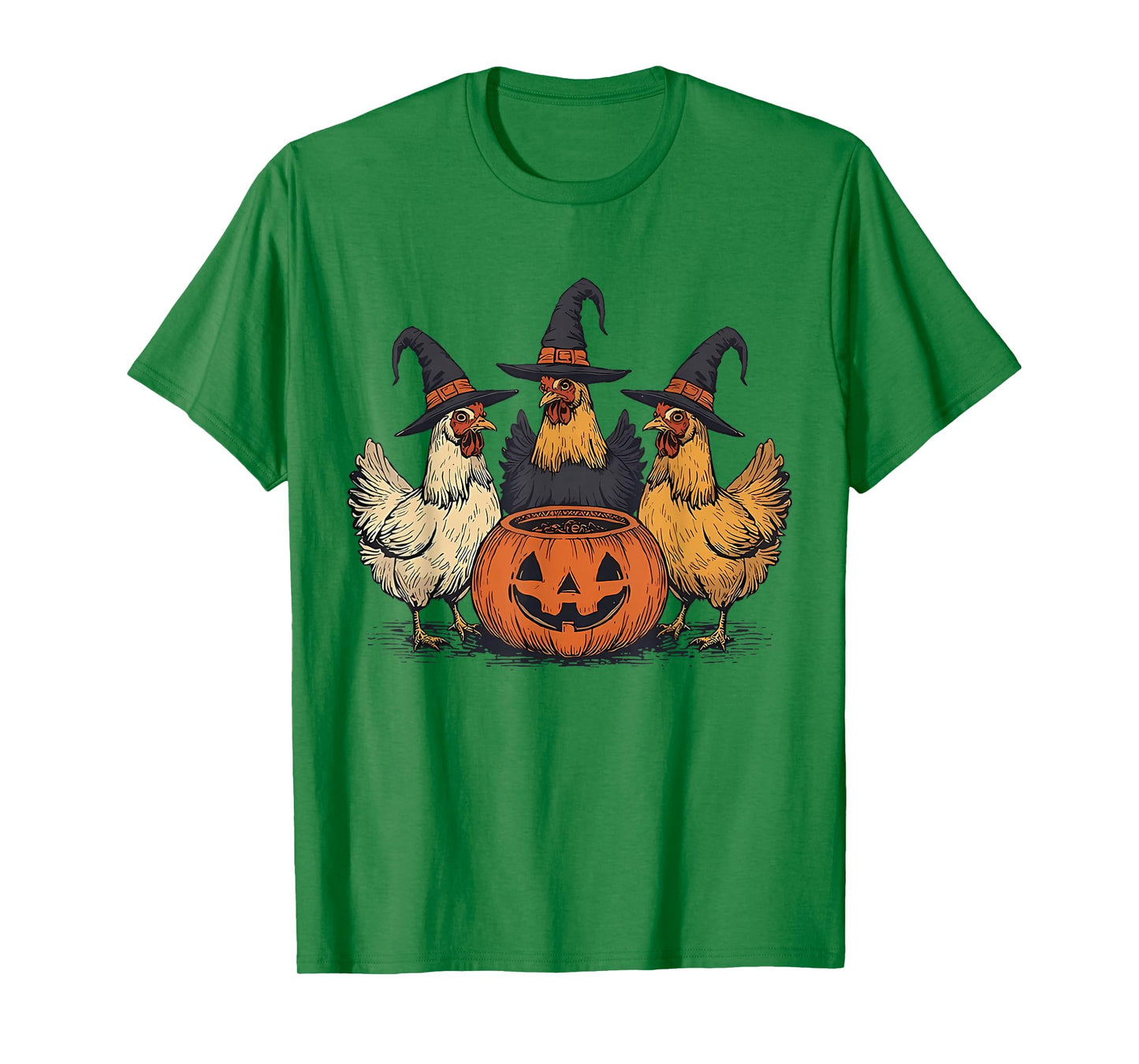Halloween Witch Chicken Squad Fall Pumpkin Face Farm Animal T-Shirt