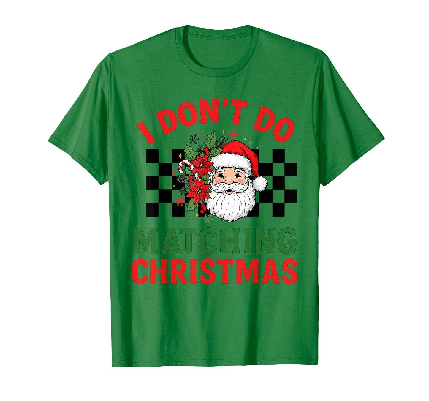 Checkered Retro Santa Claus Xmas Candy Cane Family Christmas T-Shirt