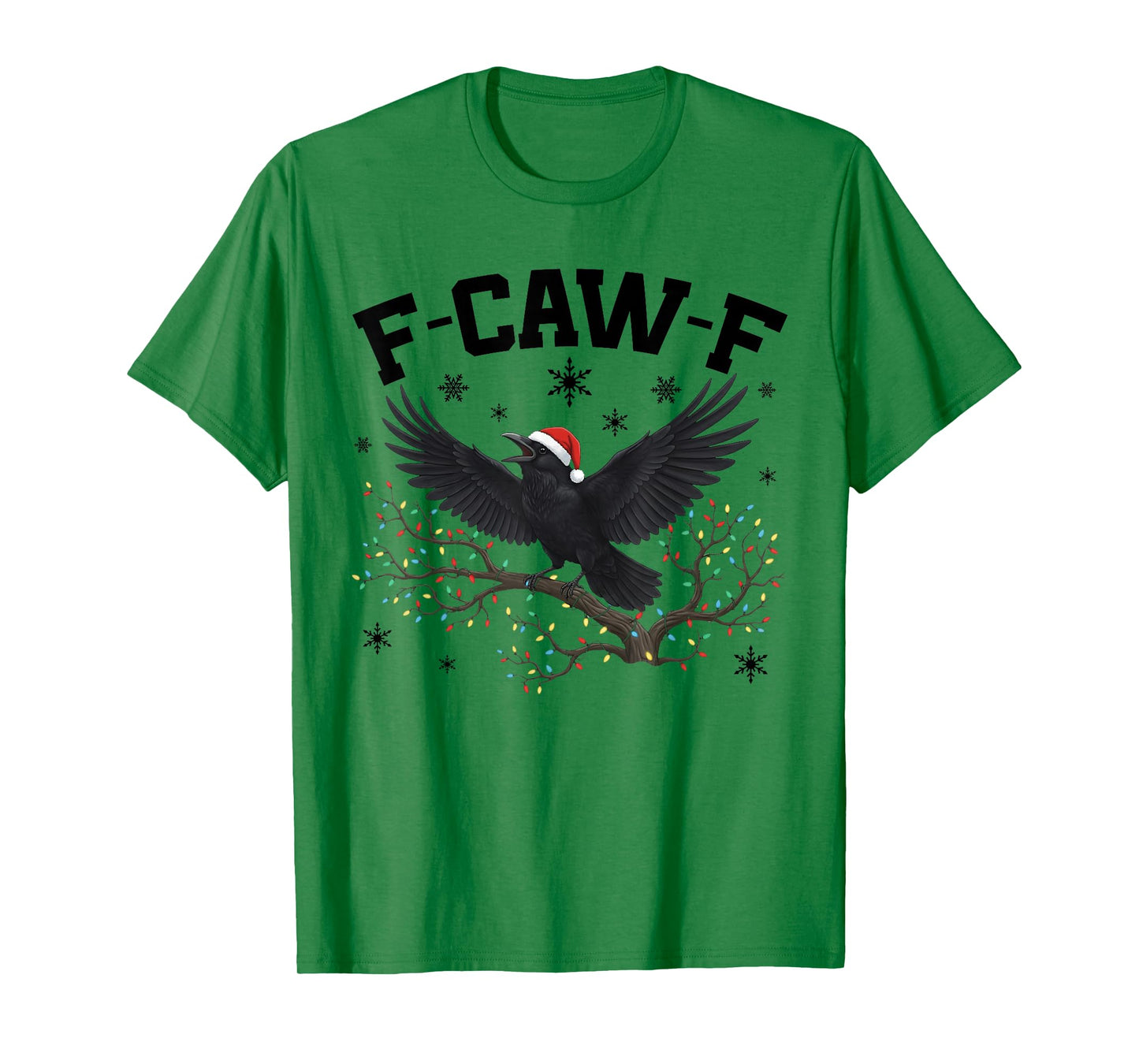 Retro Funny Black Crow F-Caw-F Christmas Lights Santa Hat T-Shirt