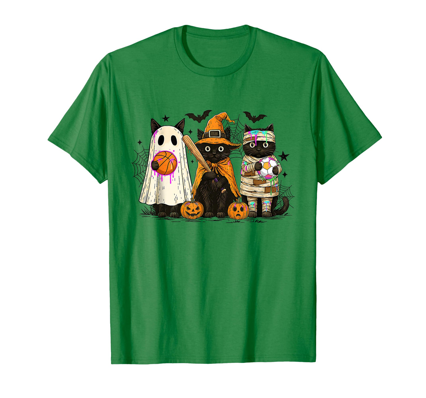 Retro Black Cat Witch Scary Halloween Baseball Soccer Sport T-Shirt