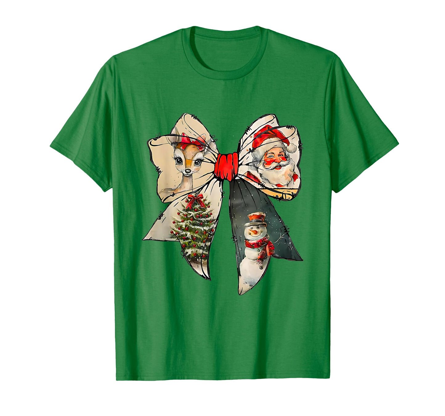 Snowman Santa Coquette Bow Christmas Tree Girl Women Kid T-Shirt