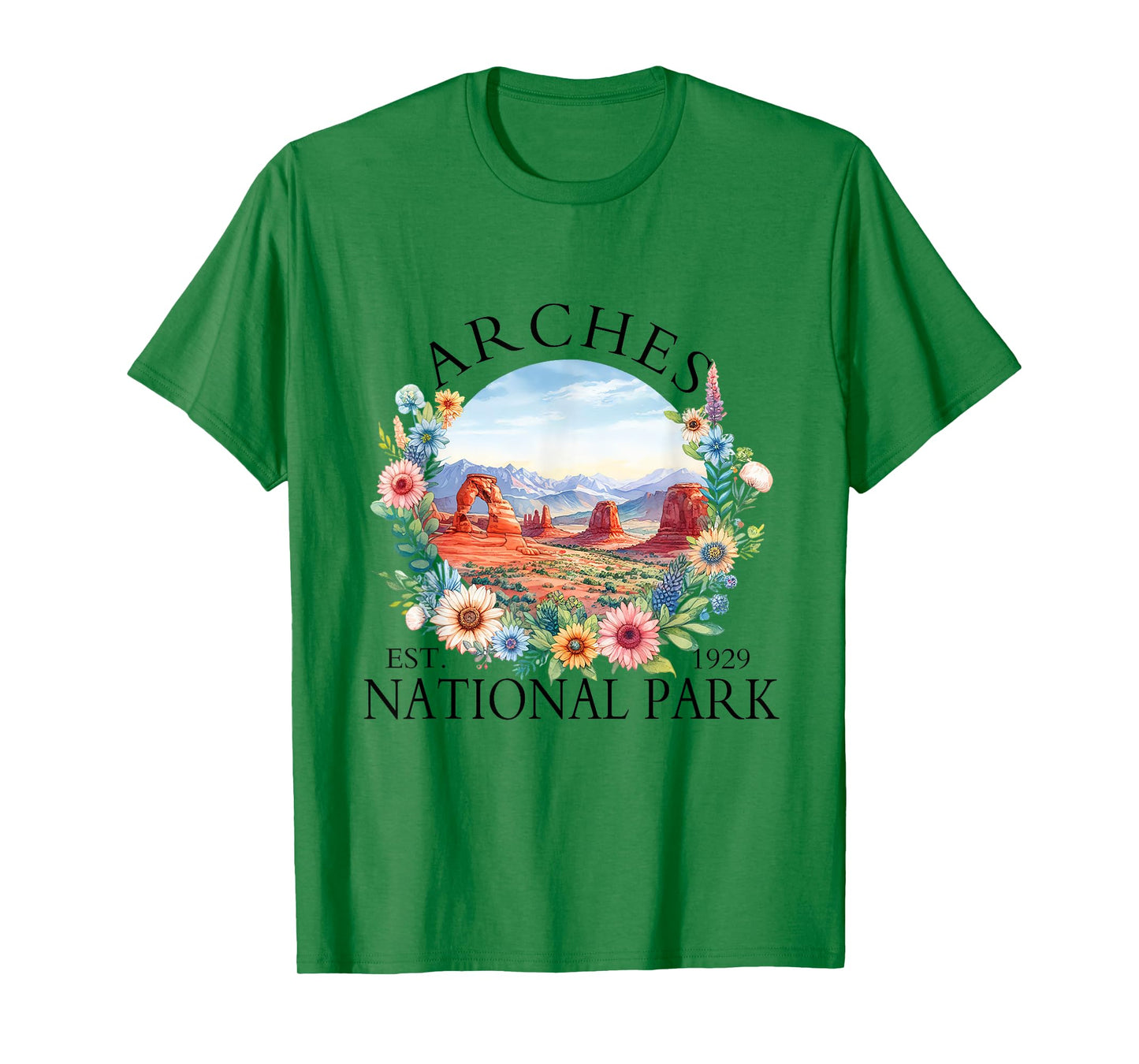 Retro Floral Arches National Park Hiking Camping Outdoor T-Shirt