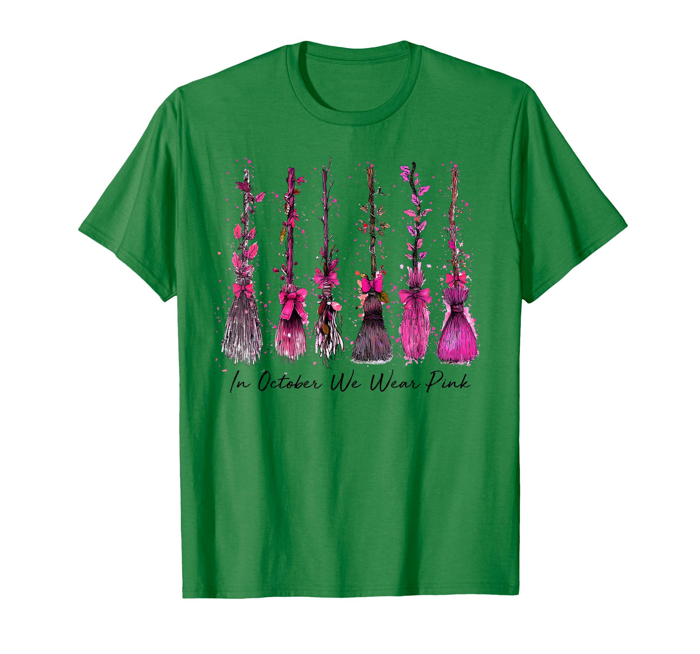 in October We Wear Pink Witches Breast Cancer Halloween Kids T-Shirt