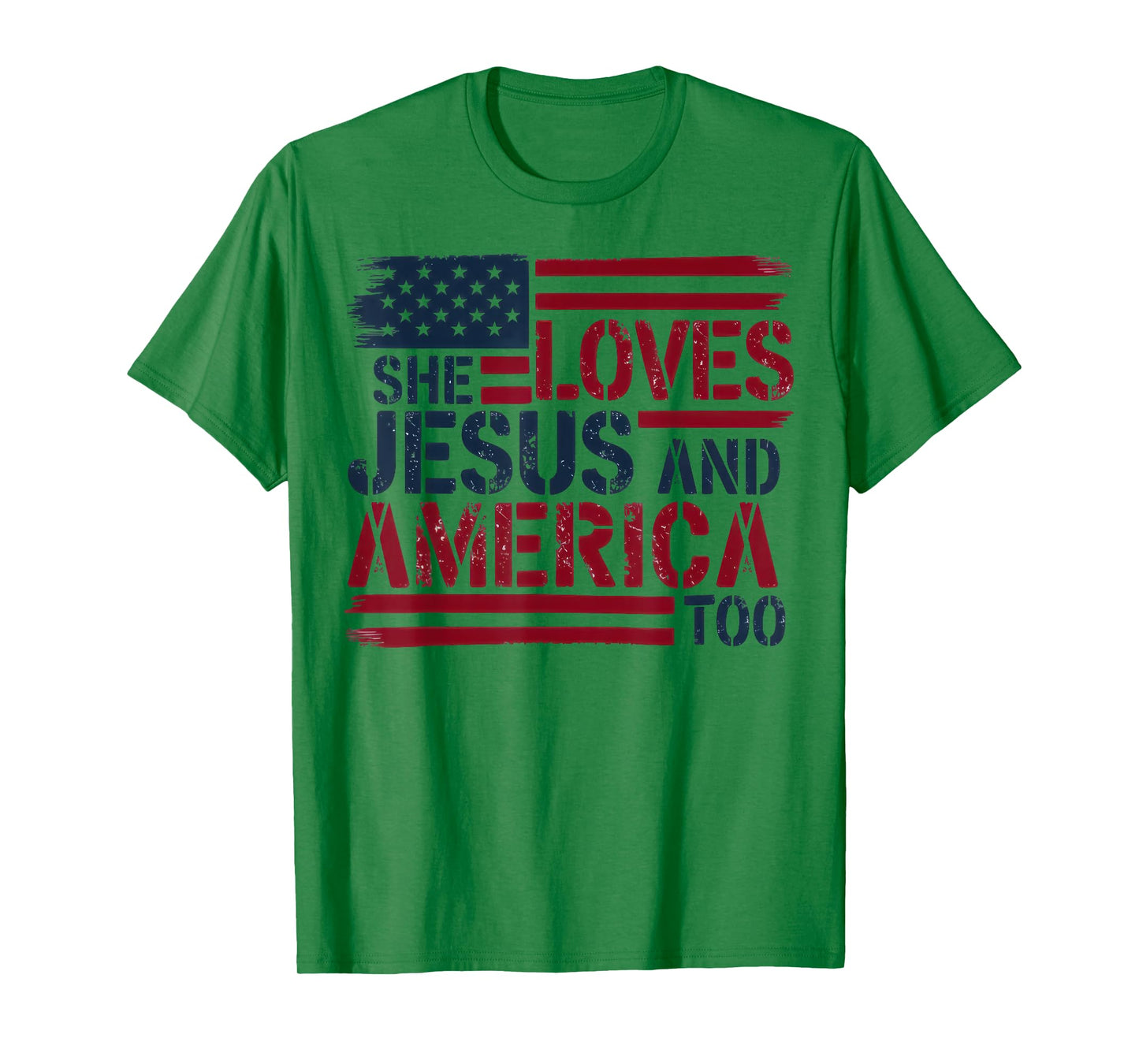 She Loves Jesus and America Too American USA Flag Men Women T-Shirt