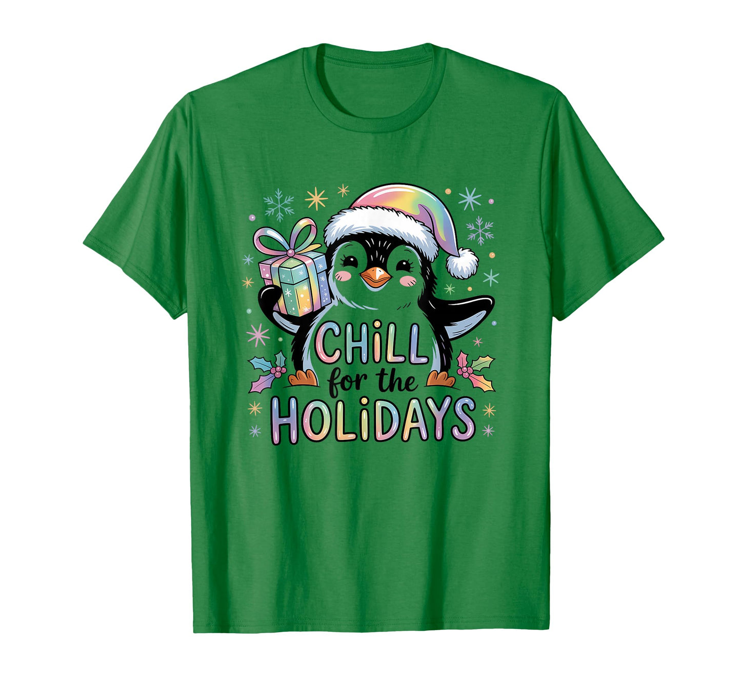 Chill for The Holidays, Cute Penguin Pastel Christmas T-Shirt