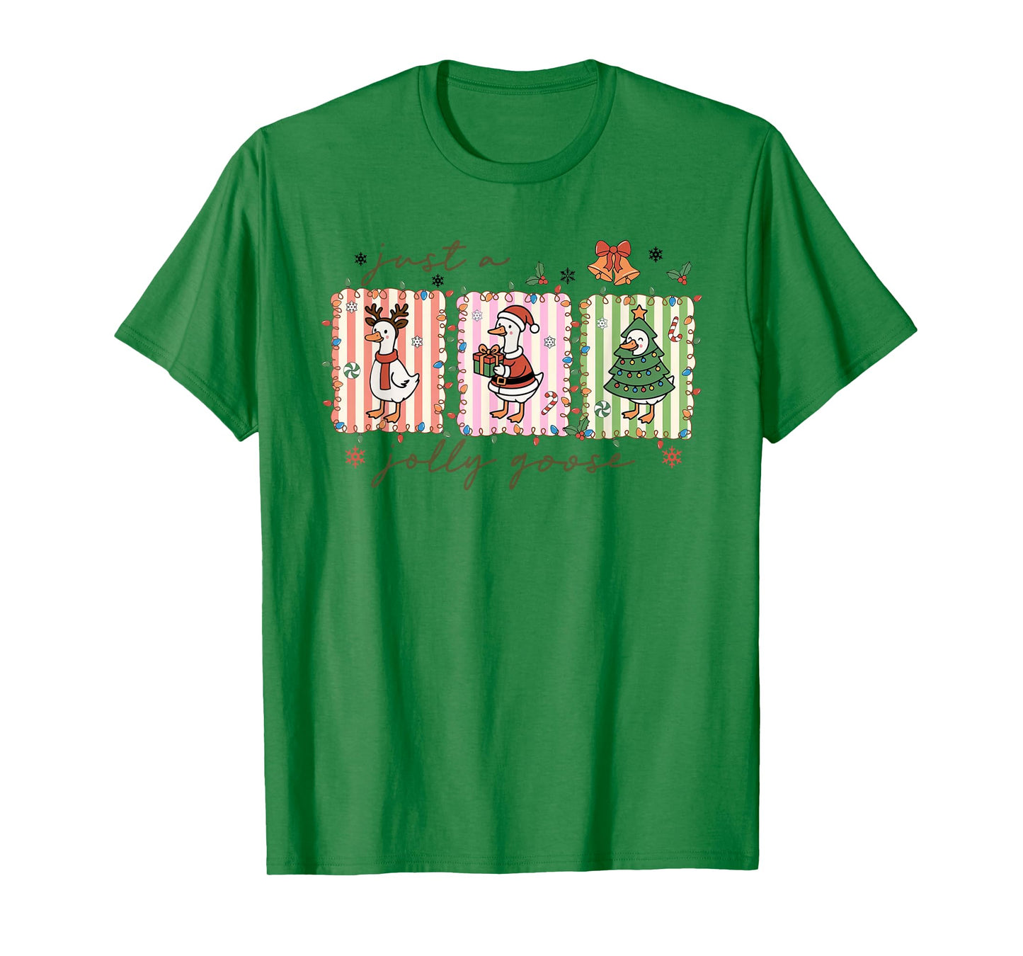 Just A Jolly Goose Funny Goose Santa Reindeer Cute Christmas T-Shirt