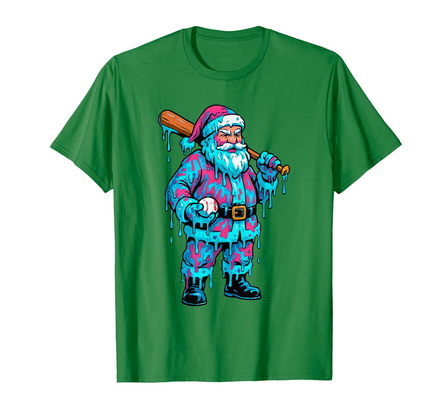 Funny Christmas Santa Ice Cream Drip Baseball Boys Youth T-Shirt