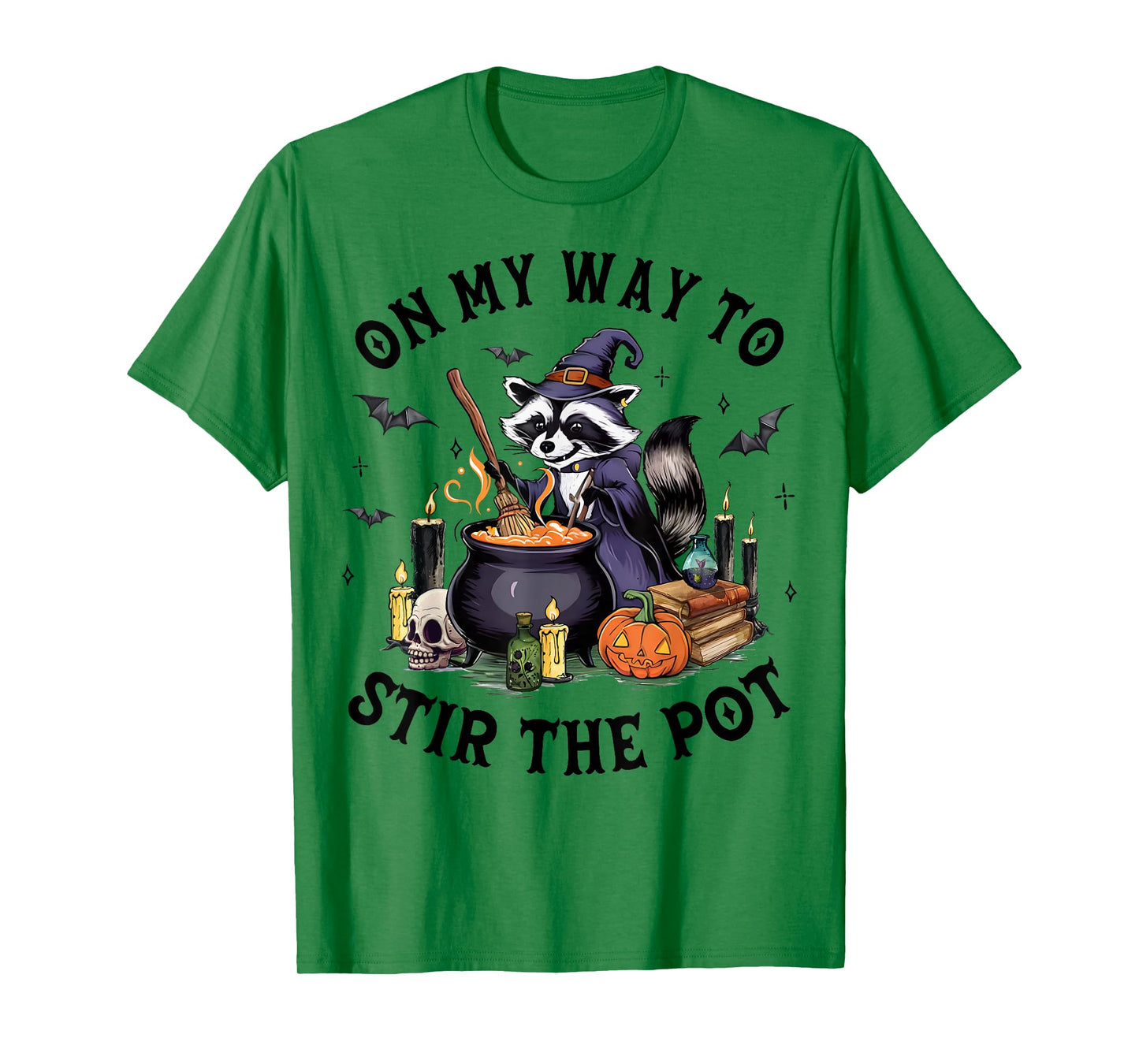 On My Way to Stir The Pot Halloween Witch Raccoon T-Shirt