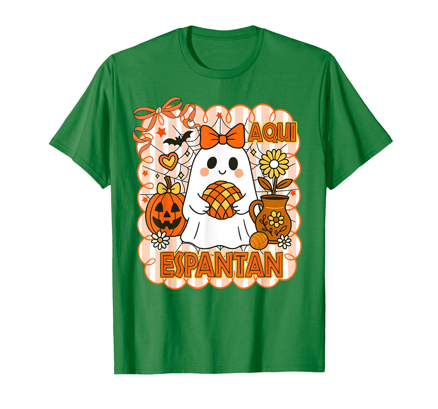 Spanish Latina Halloween Vibes Spooky Season Aqui Espantan T-Shirt