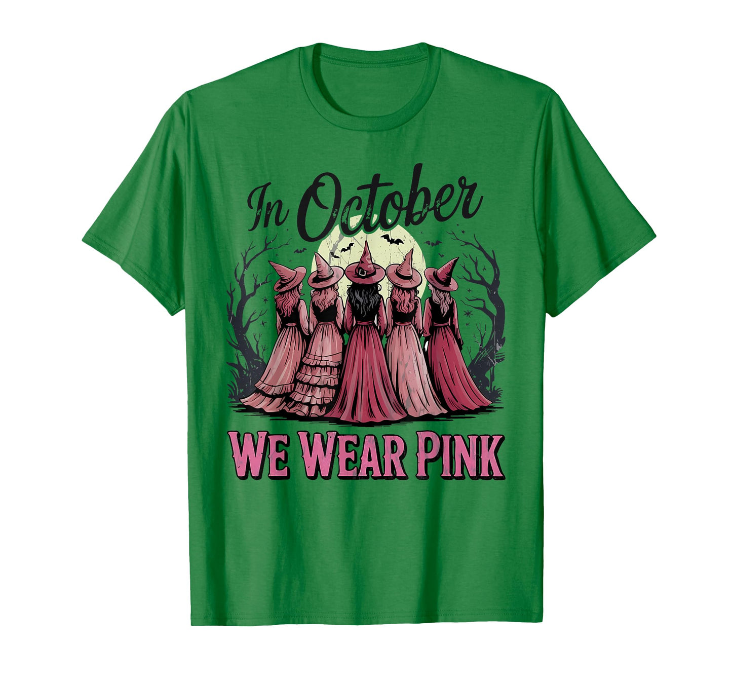 Retro in October We Wear Pink Witch Breast Cancer Awareness T-Shirt
