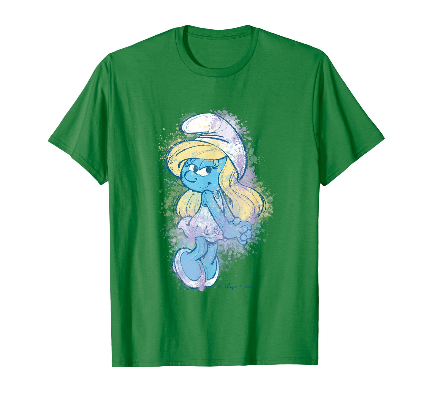The Smurfs Cute Smurfette Watercolor Portrait Distressed T-Shirt