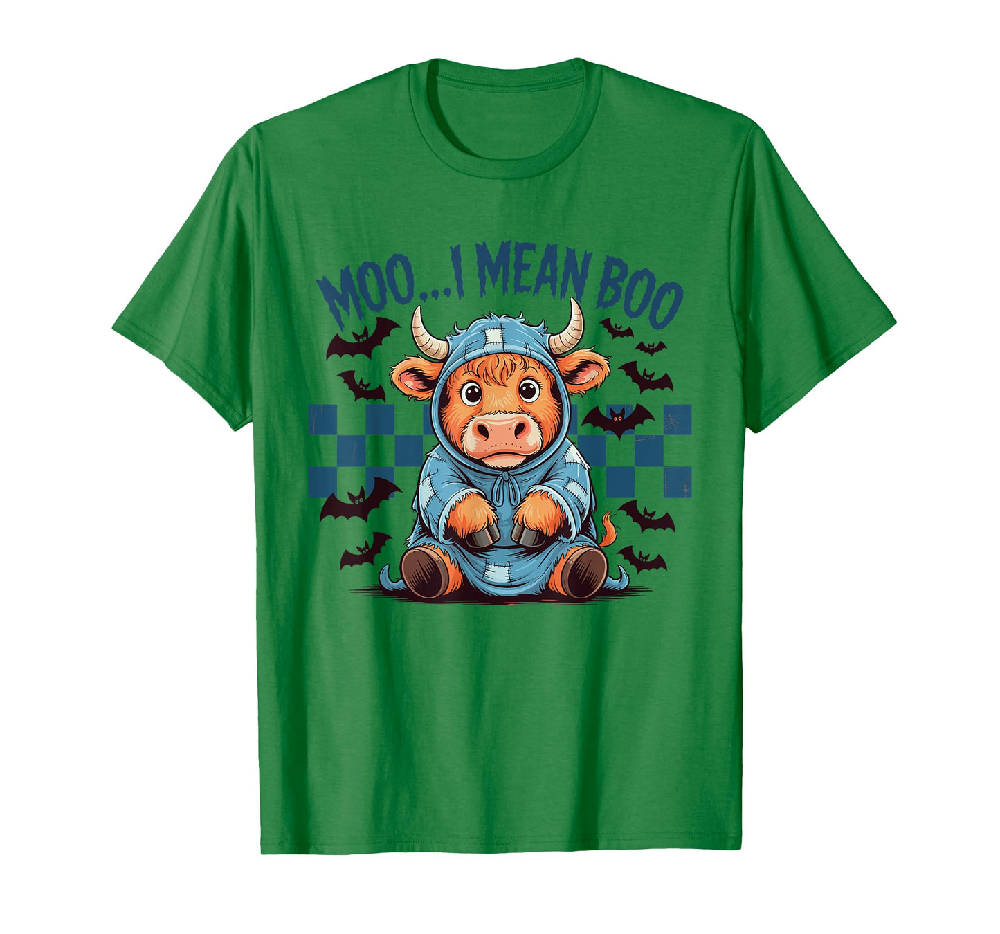 Halloween Denim Patch Moo I Mean Boo Scottish Highland Cow T-Shirt