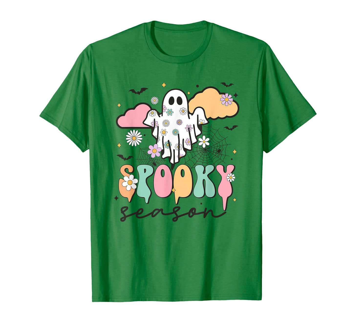 Groovy Spooky Season Retro Ghost Holding Pumpkin Halloween T-Shirt