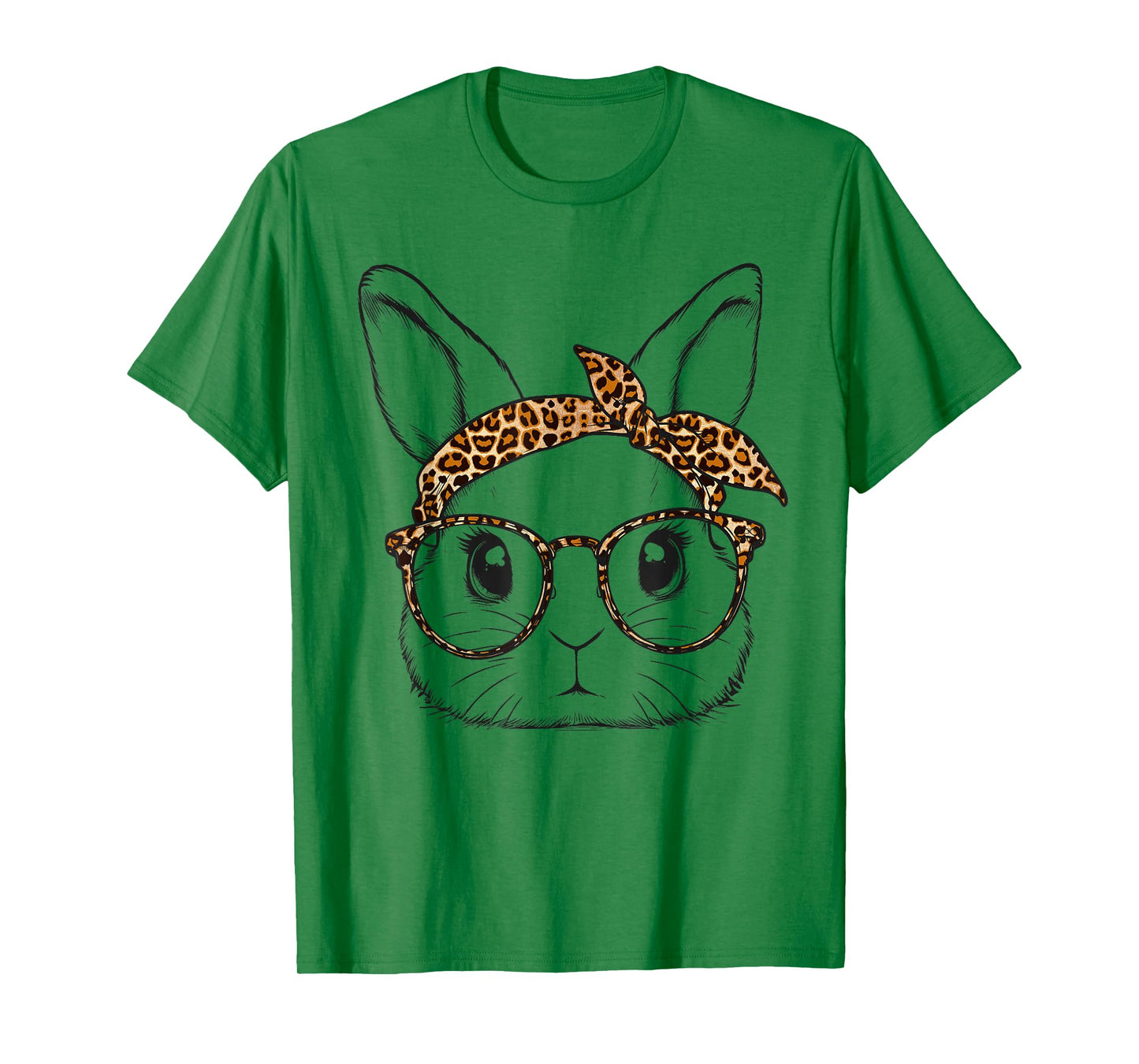 Cute Bunny Rabbit Face Leopard Glasses Girl Happy Easter Day T-Shirt