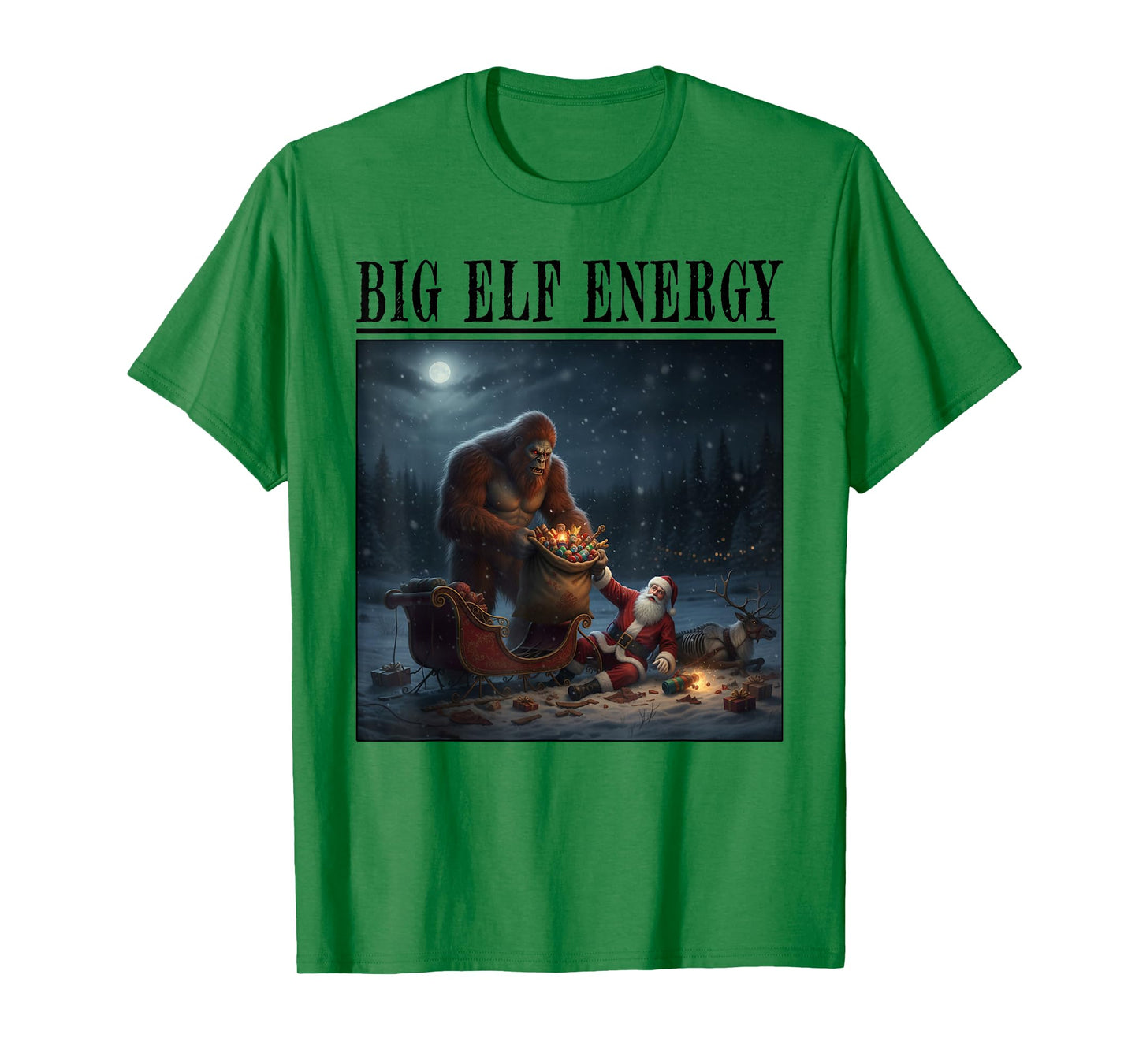 Bigfoot Santa Cannibal Wreck Sleigh Crash Christmas Rescue T-Shirt