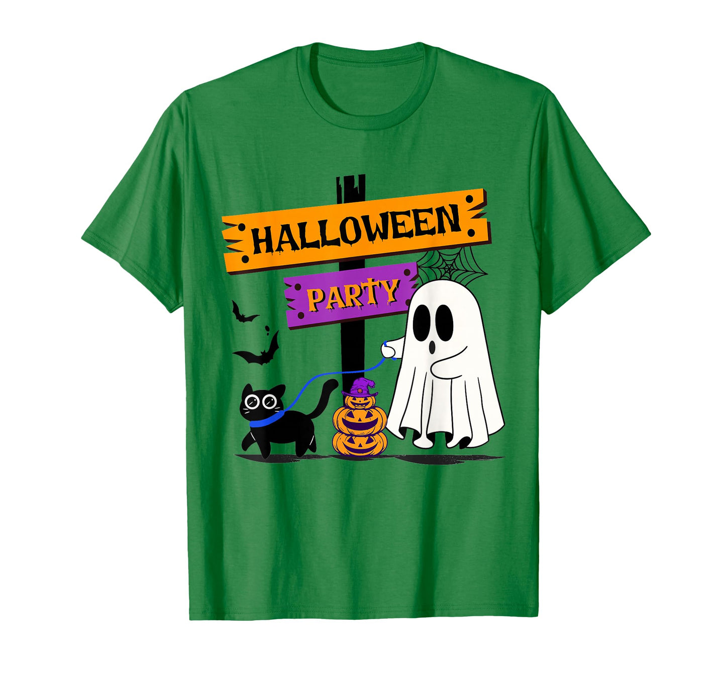 Spooky Ghost Walking with A Funny Black Cat Halloween Party T-Shirt