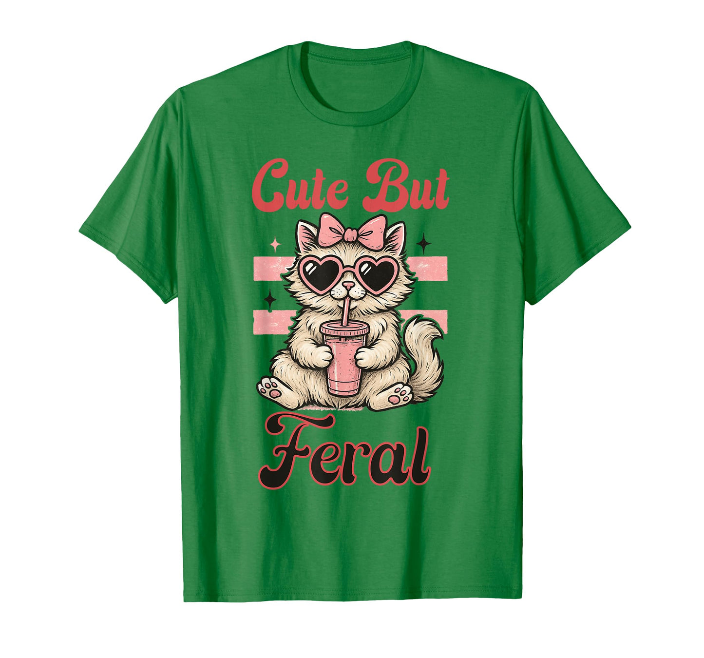 Cute But Feral Funny Vintage Cute Cat Wearing Glasses Women T-Shirt