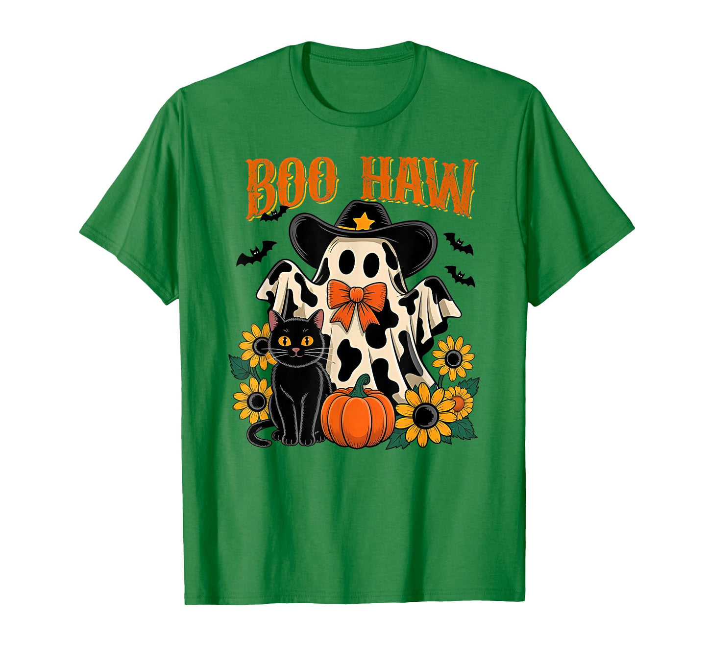 Boo Haw Cow Ghost Pattern Western Halloween T-Shirt