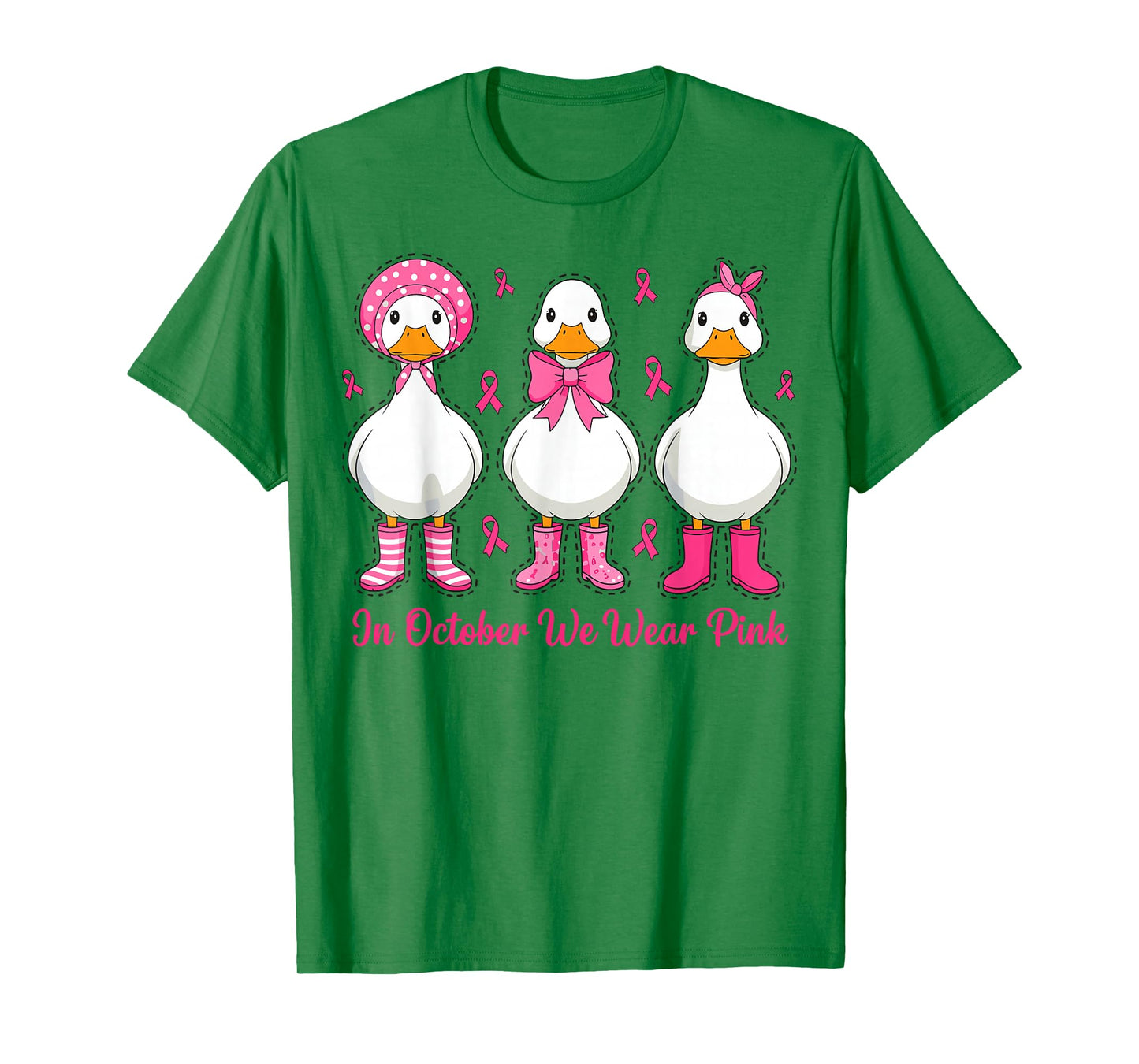 in October We Wear Pink Breast Cancer Awareness Goose T-Shirt