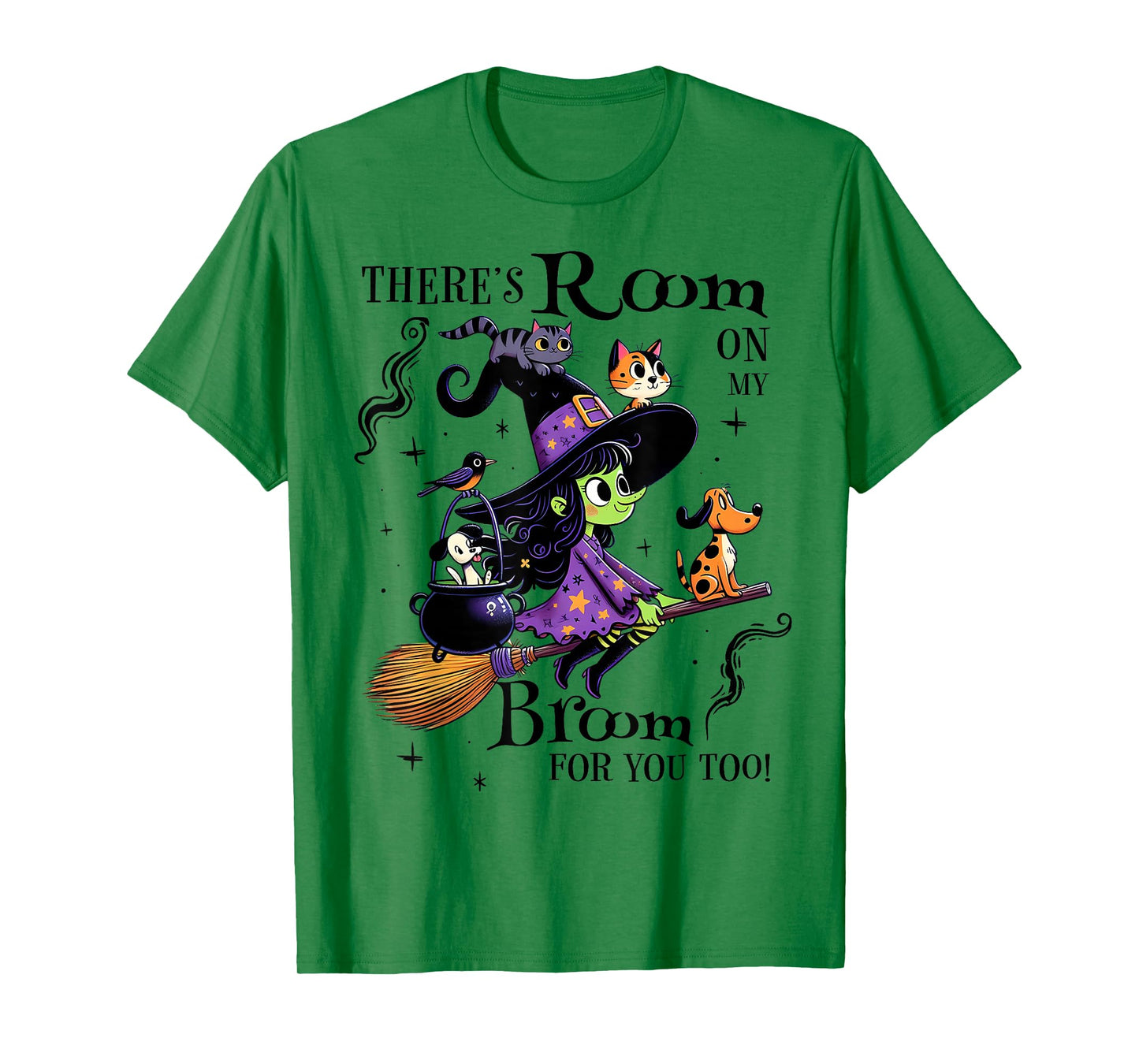 Cute Witch Halloween Broom Flying Cat Dog Spooky Season T-Shirt