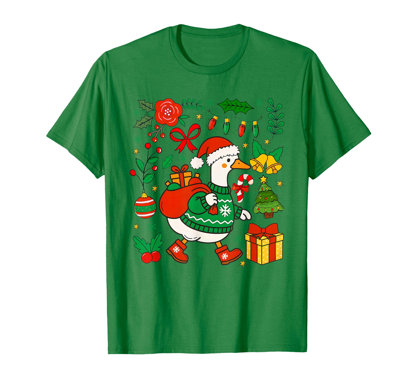 Preppy Christmas Santa Gooses Bow Xmas Tree Funny Holiday T-Shirt