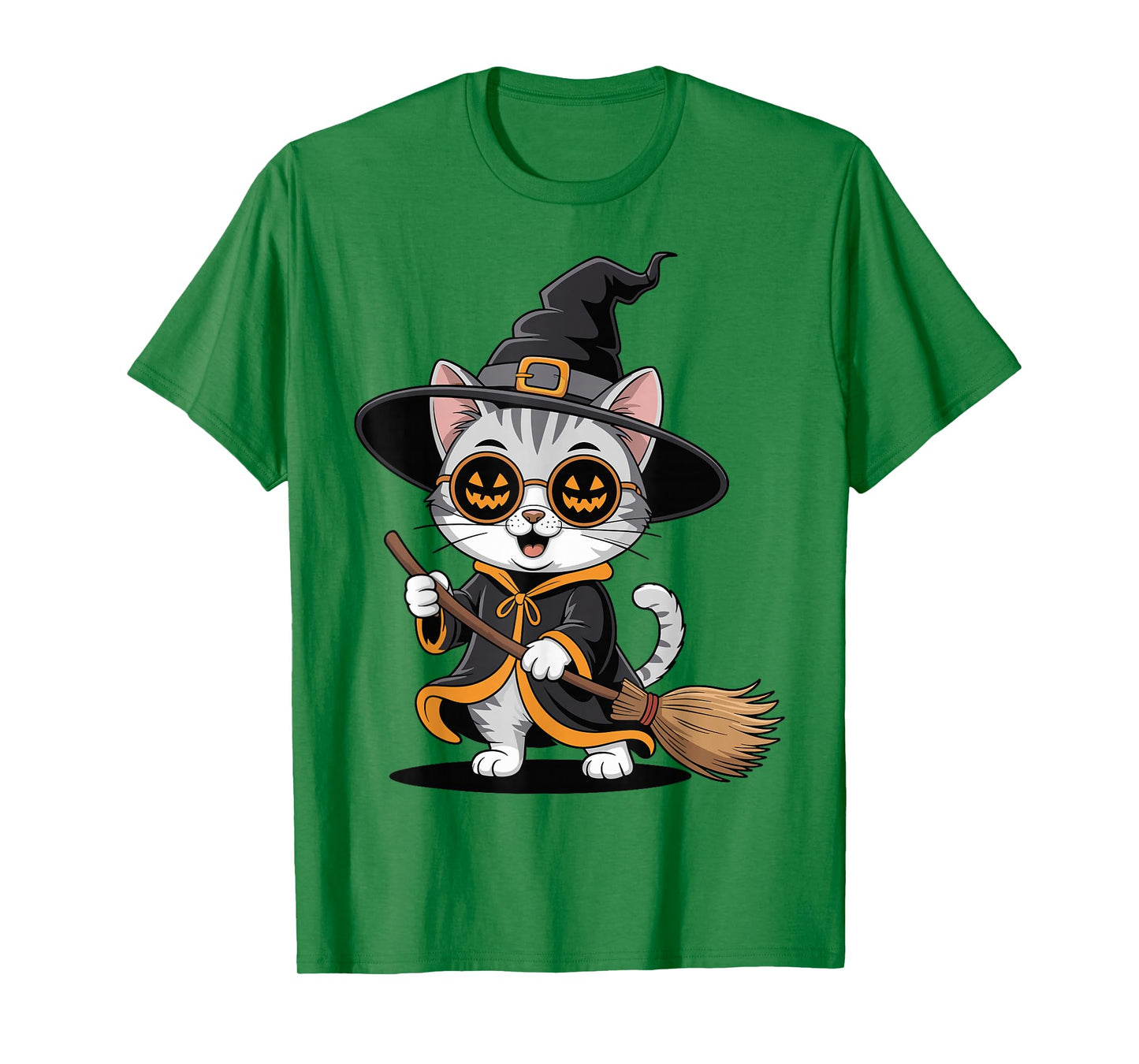 Cool Cute Cat Witch Men Women Kids Funny Halloween T-Shirt