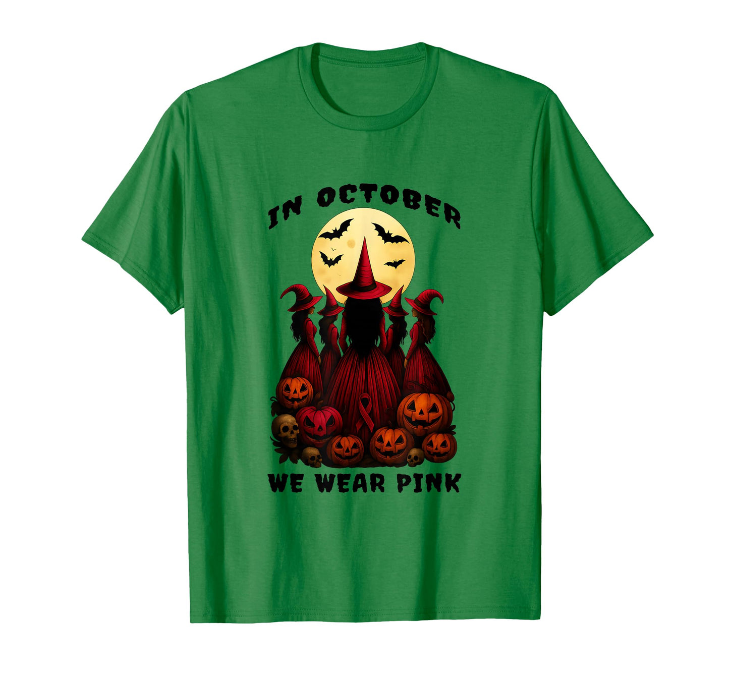 Breast Cancer Awareness Pink Ribbon Halloween Witches T-Shirt