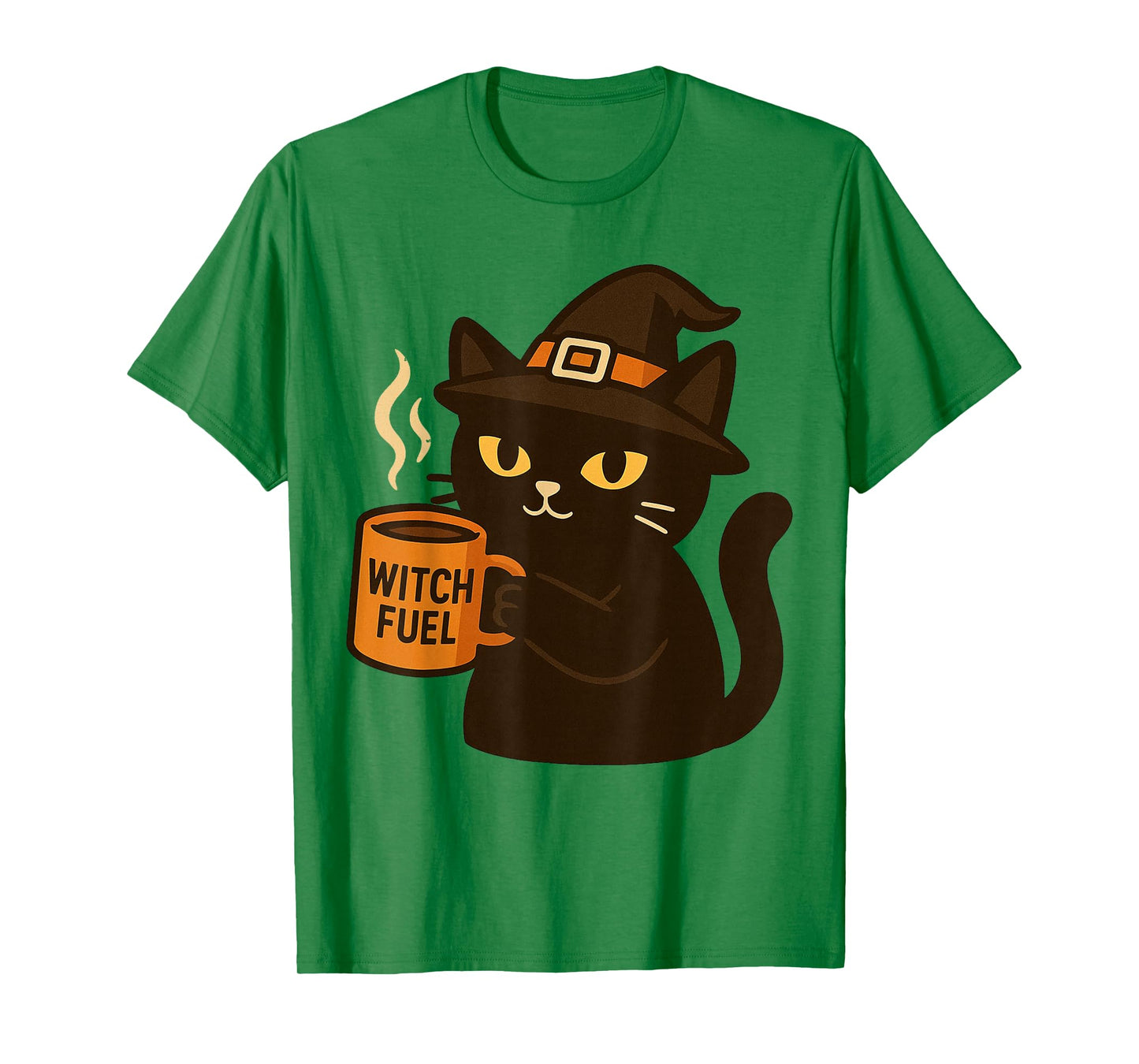 Black Witch Cat Drinking Coffee Funny Witch Fuel Halloween T-Shirt